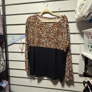 Lilly Pulitzer Leopard Print and Black Long Sleeve Top- XL Cotton NEOT